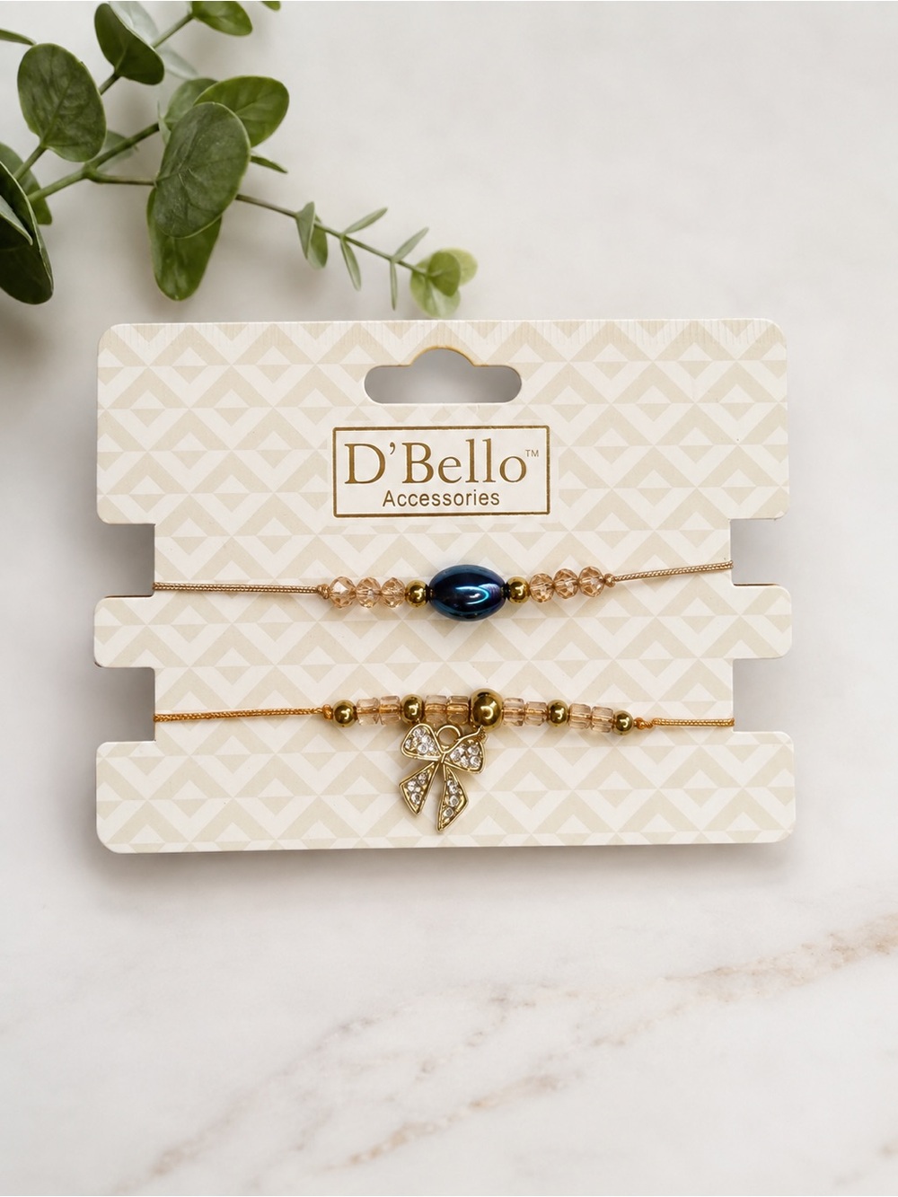 D’Bello Gold and Blue Beaded Charm Bracelet Set NWT